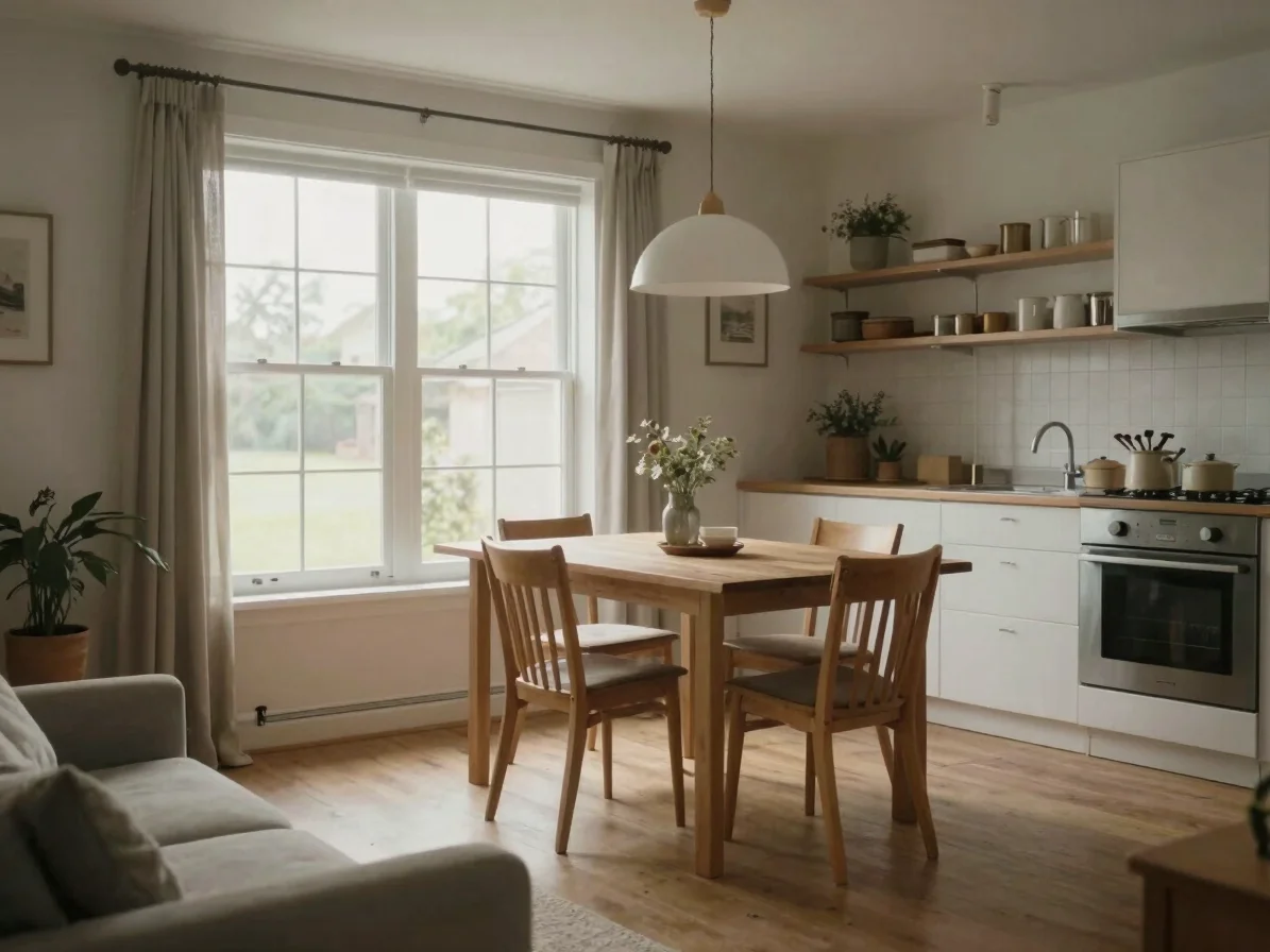 Ordinary shared living room and kitchen in a residential home, so